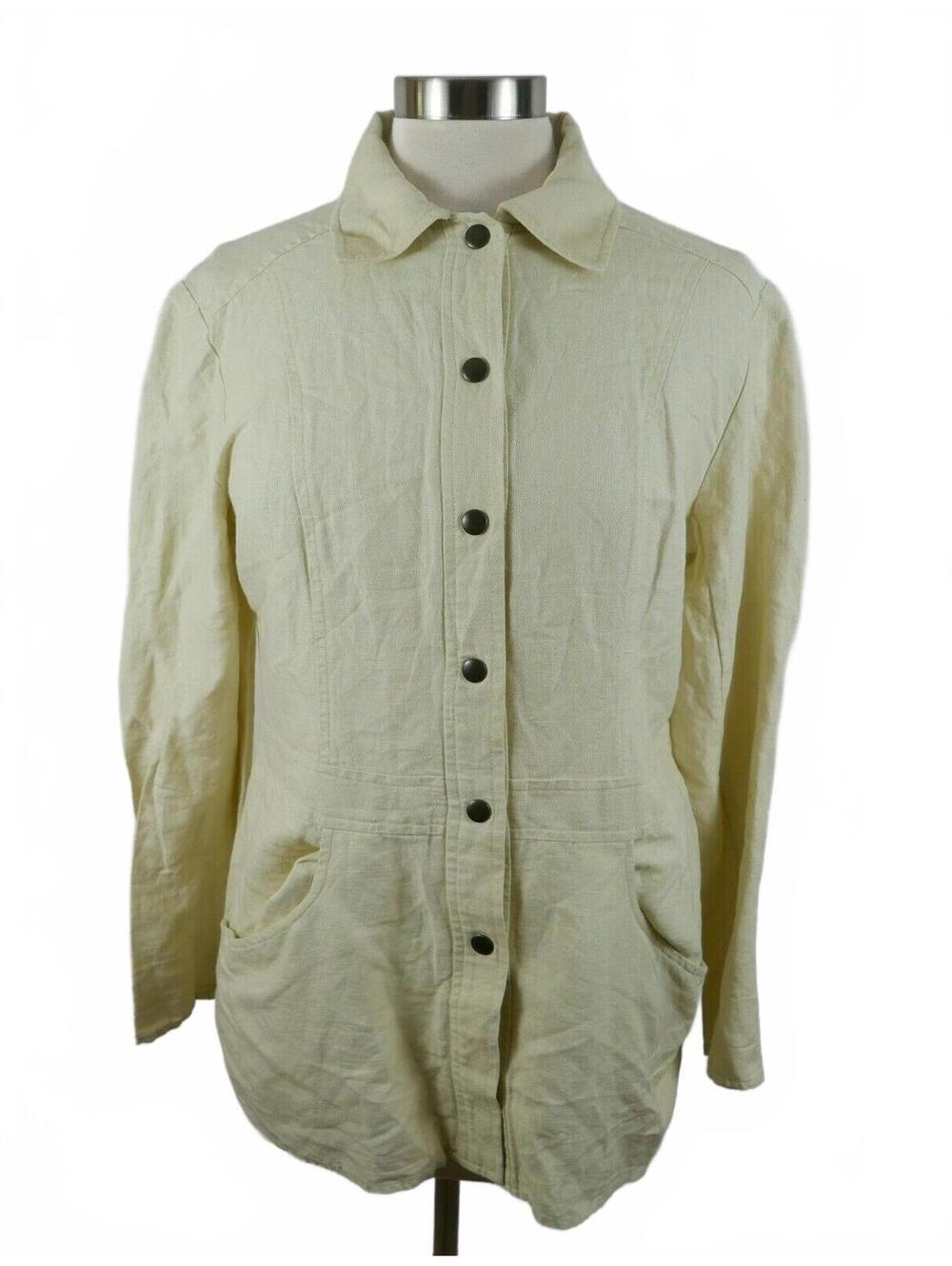 Compagnie Internationale Express Womens Button Up Beige Blazer Blouse Shirt M